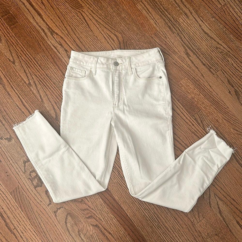 Old Navy Off White Rockstar Super Skinny 360 Stretch Jeans Frayed Hems Size 4P